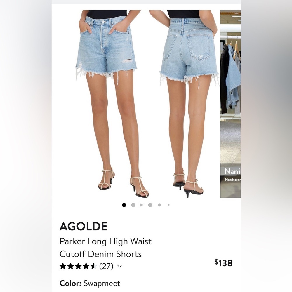 Agolde Parker Swapmeet Long High Waist Cutoff Denim Shorts Size 28